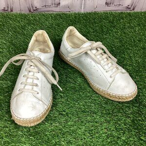 Andrew Stevens White Leather Espadrille Sneakers Distressed 40